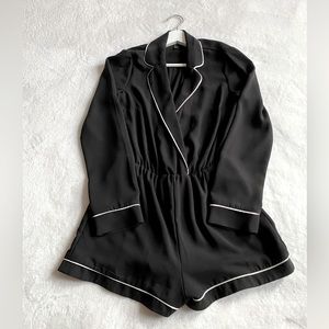 Forever21 Pajama style long-sleeve Romper/Jumper Deep V cut  in Black and White